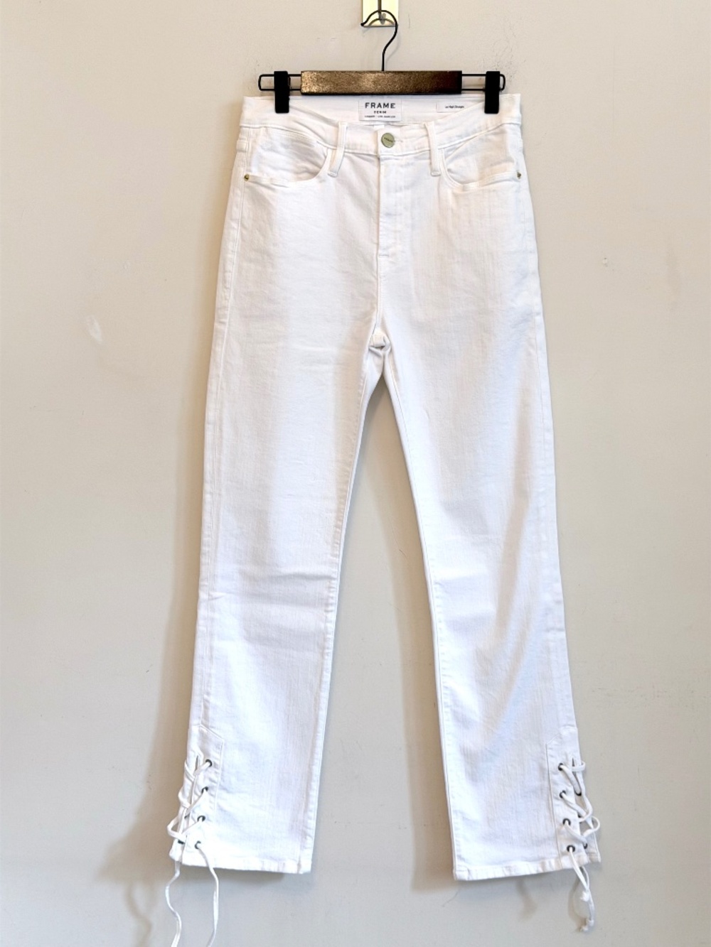 FRAME DENIM LE HIGH STRAIGHT Laced Ankle Jeans in Blanc Size 29